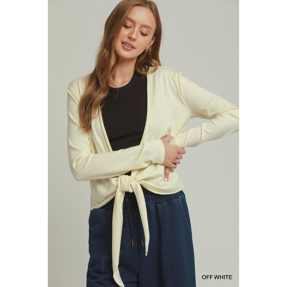 Umgee Cotton Viscose Long Sleeve Wrap Cardigan - Off white - medium